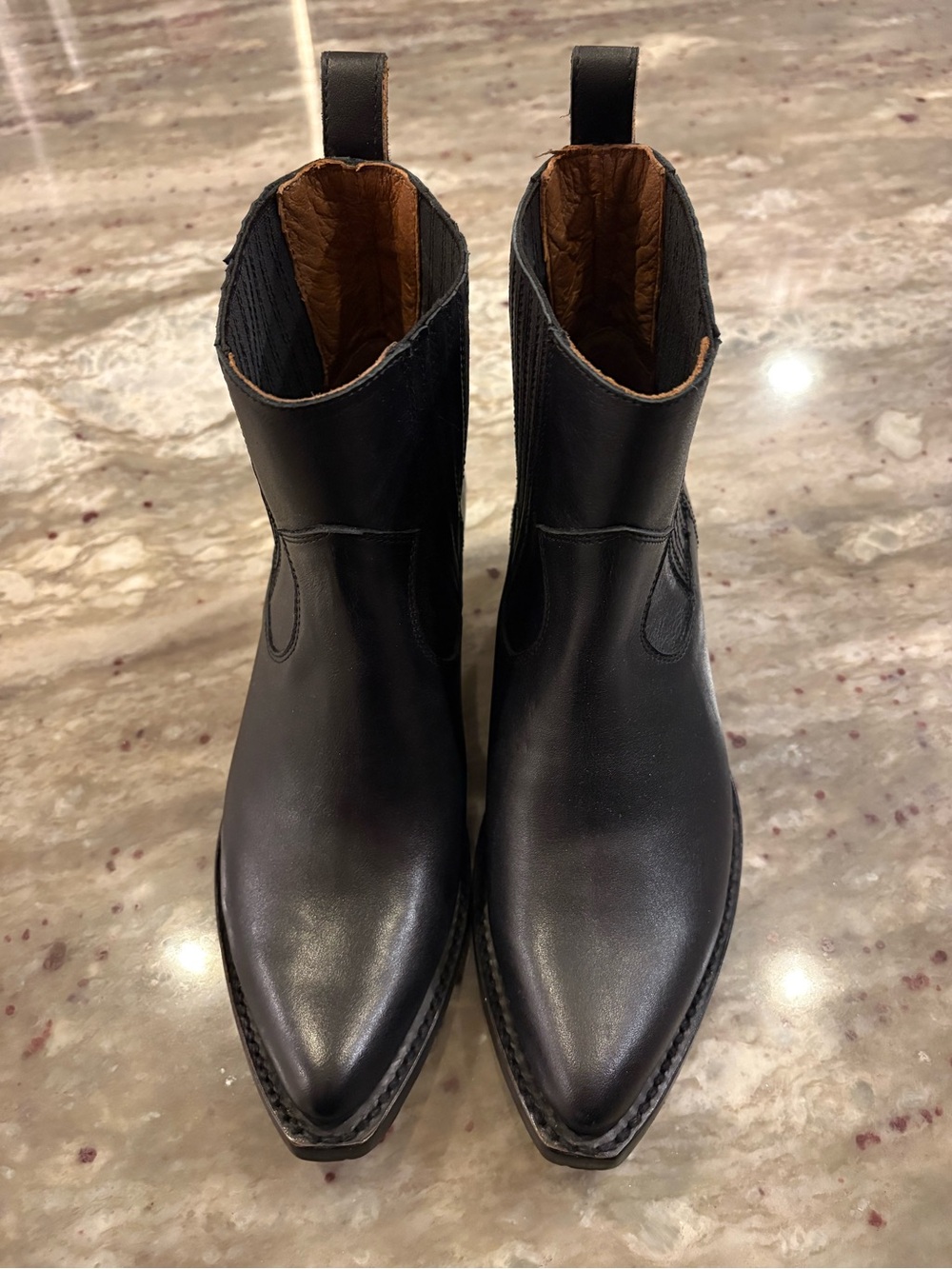 Frye Black Leather Pointed-Toe Ankle Boots